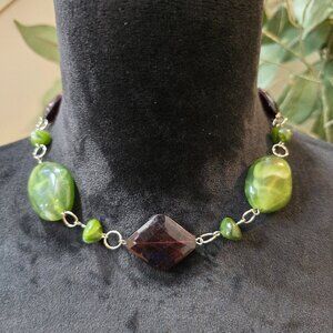 Womens Fashion Green Boulder Opal Stone Necklace Jewelry with Lobster Clasp